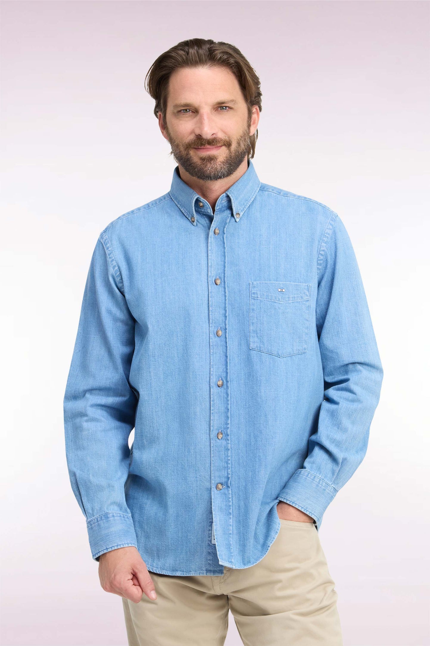 Chemise en denim ciel coupe droite