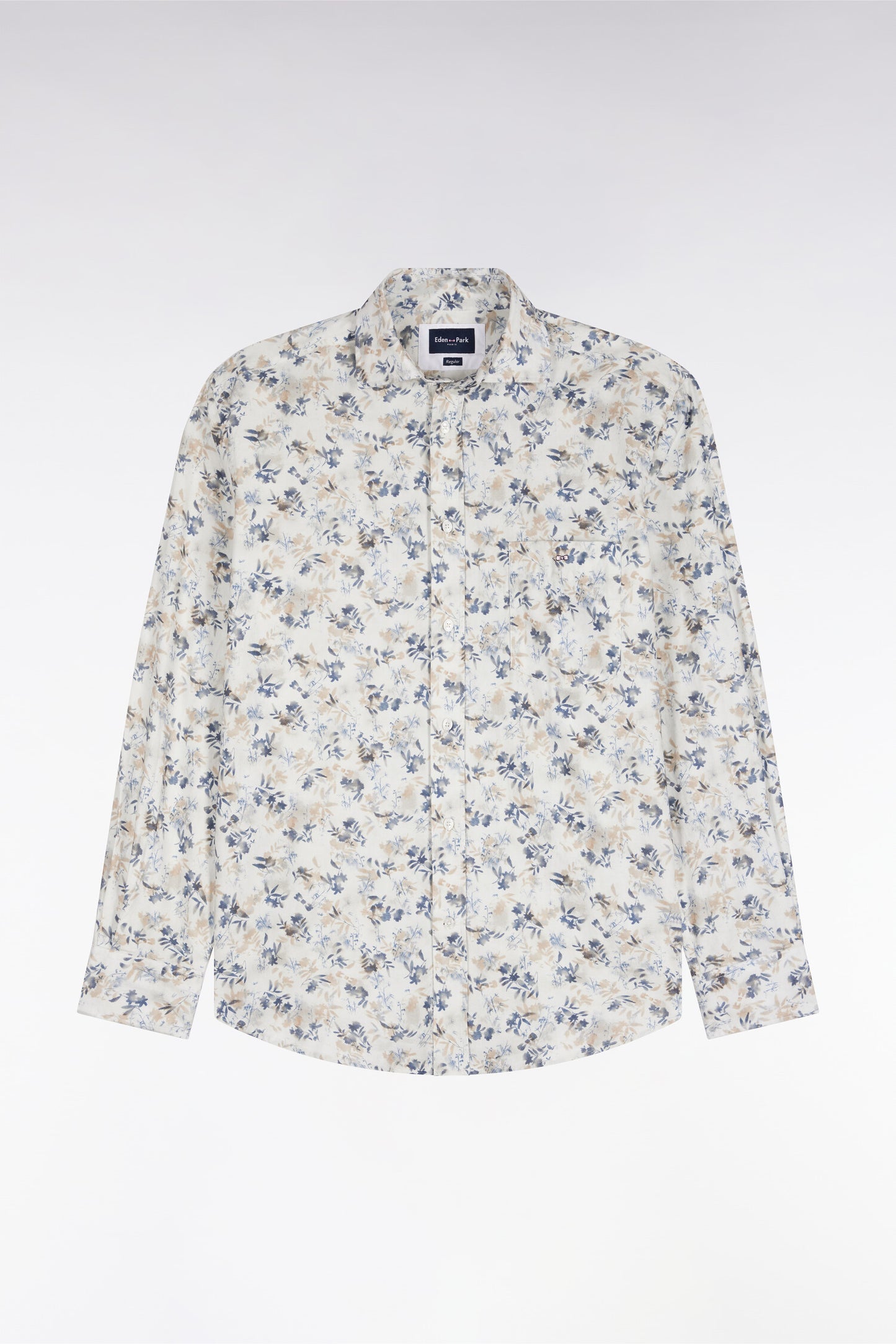 Chemise en coton écru à imprimé végétal coupe droite