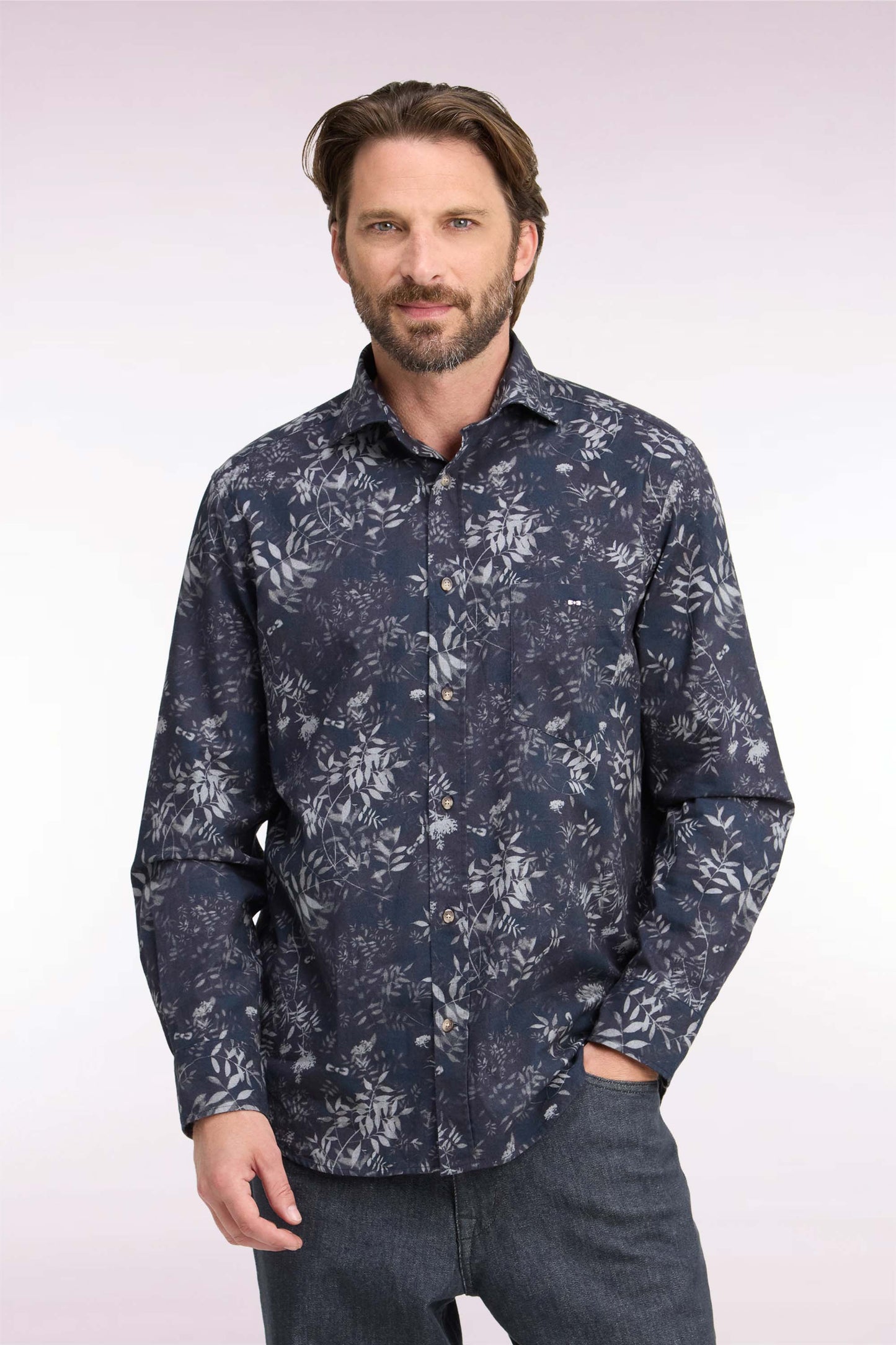 Chemise en coton à imprimé végétal coupe droite
