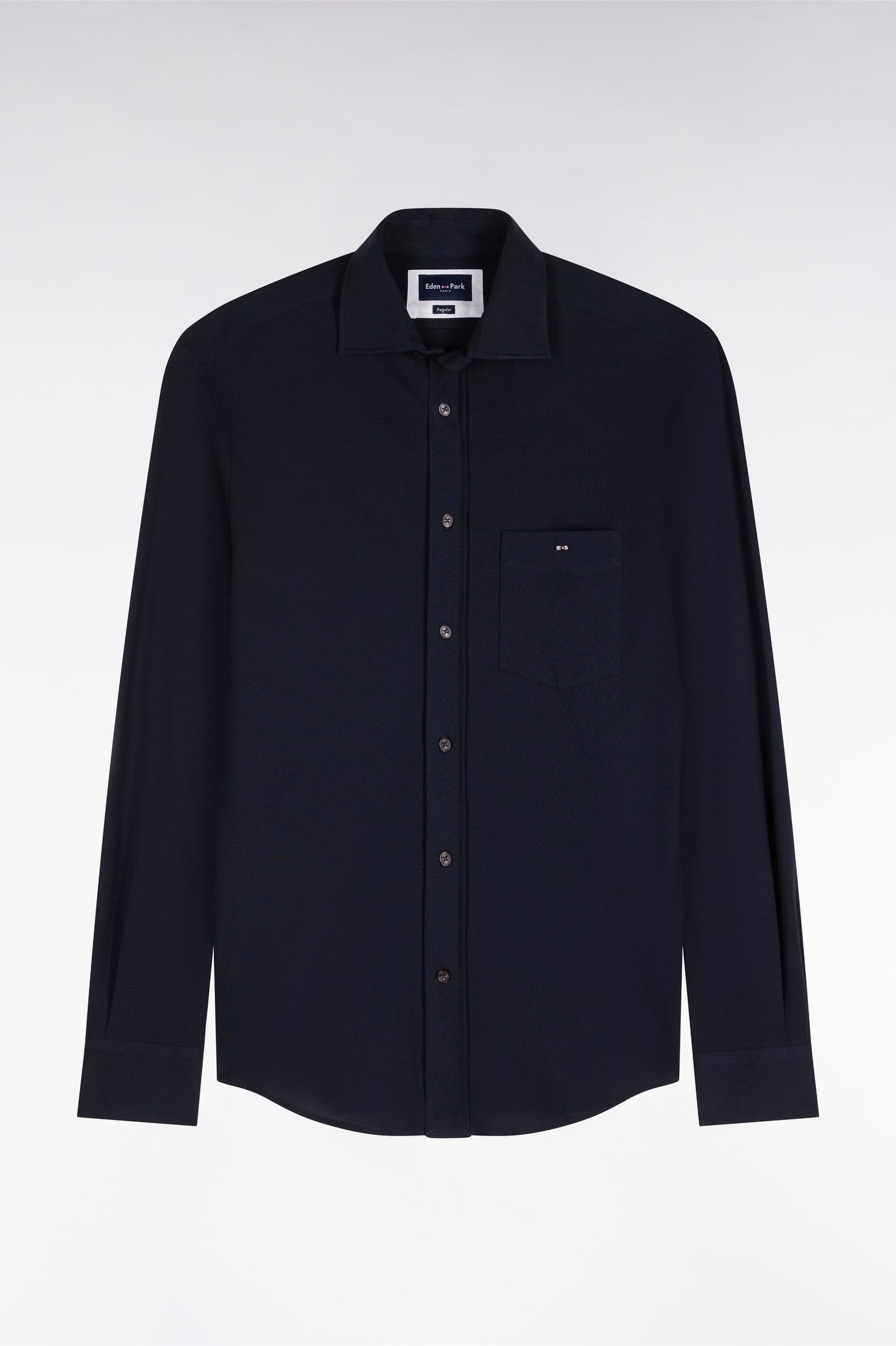 Chemise unie en coton marine coupe droite