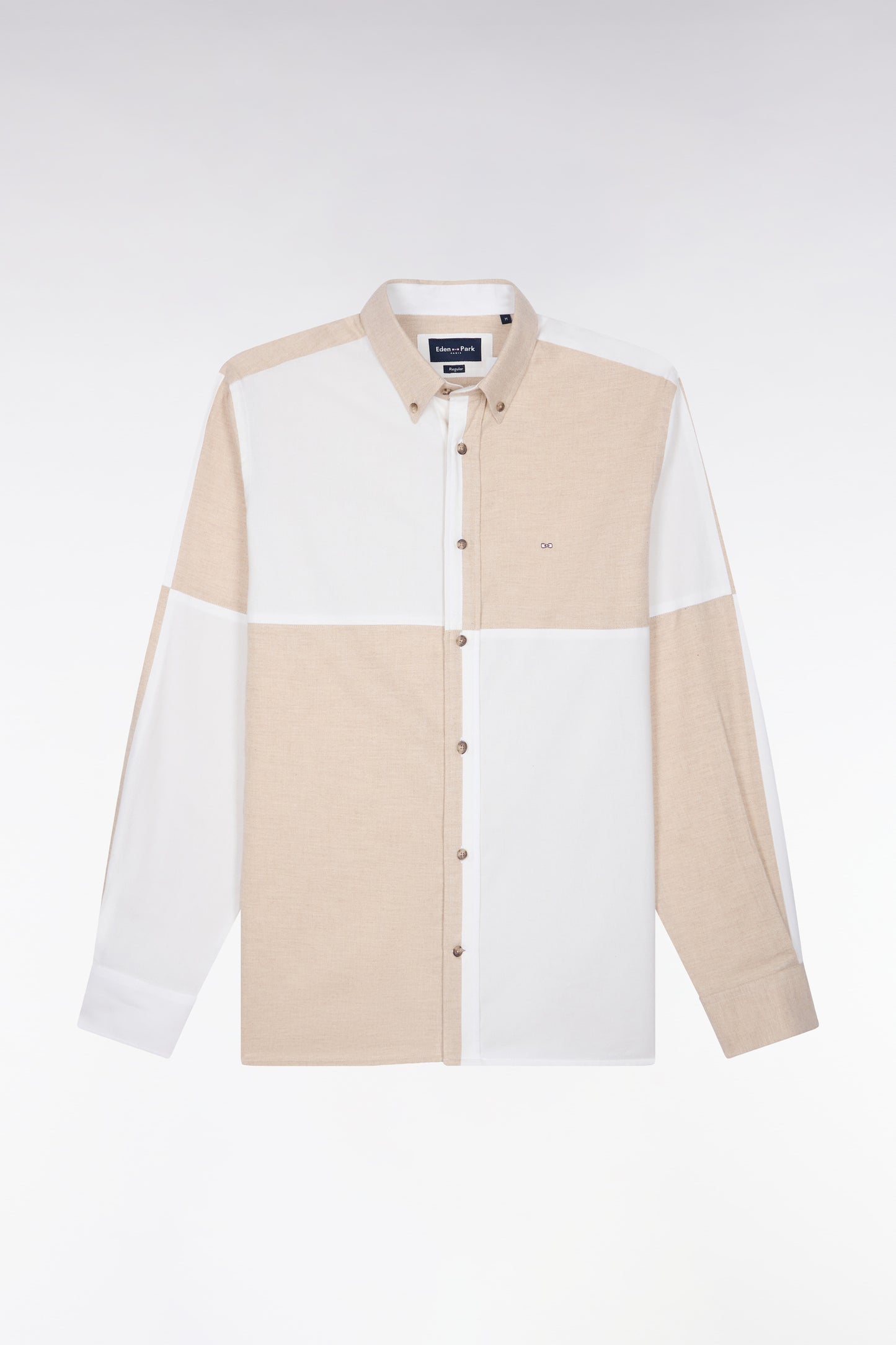 Chemise en coton beige et écrue coupe droite