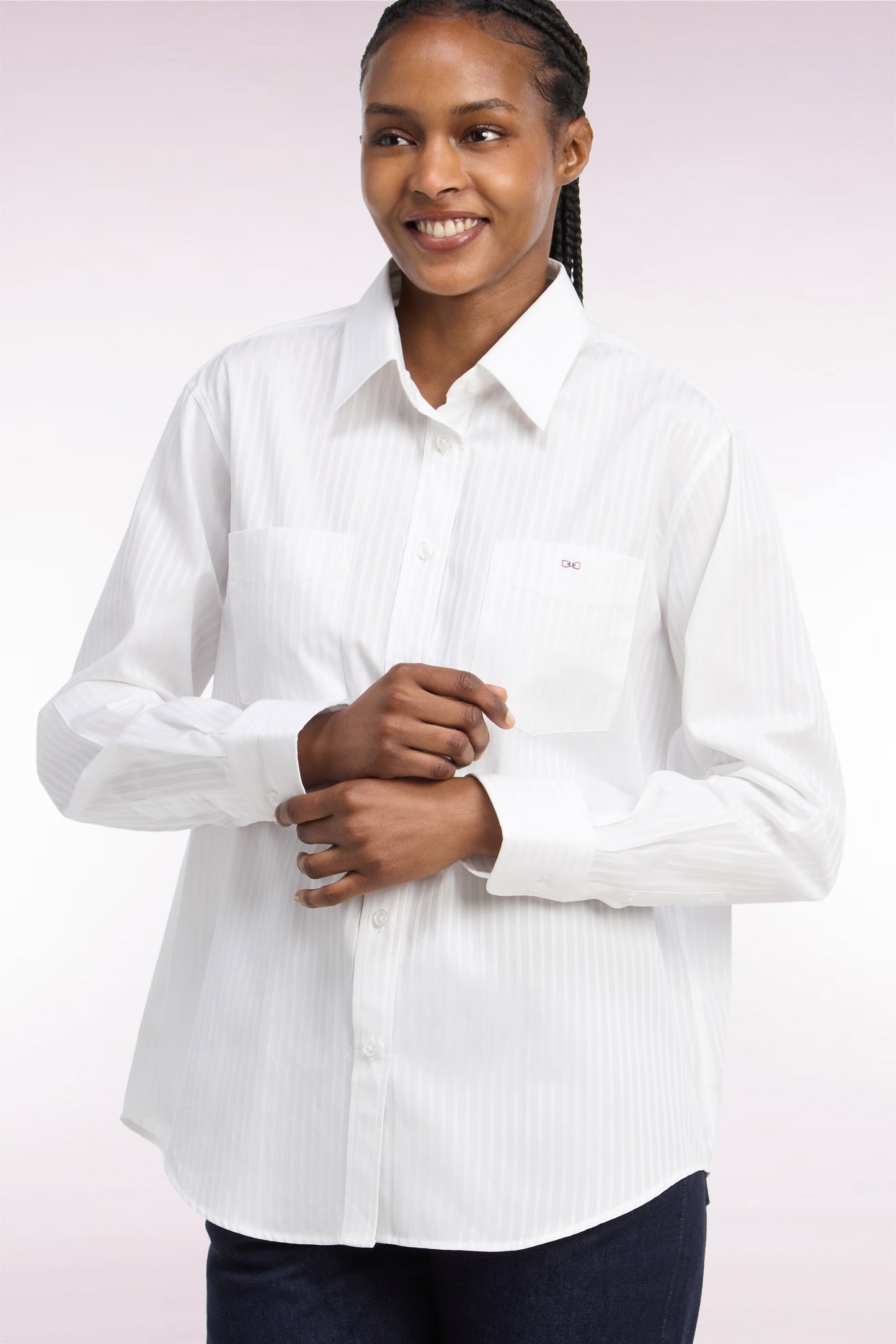 Chemise en coton blanc à rayures beige coupe Relaxed