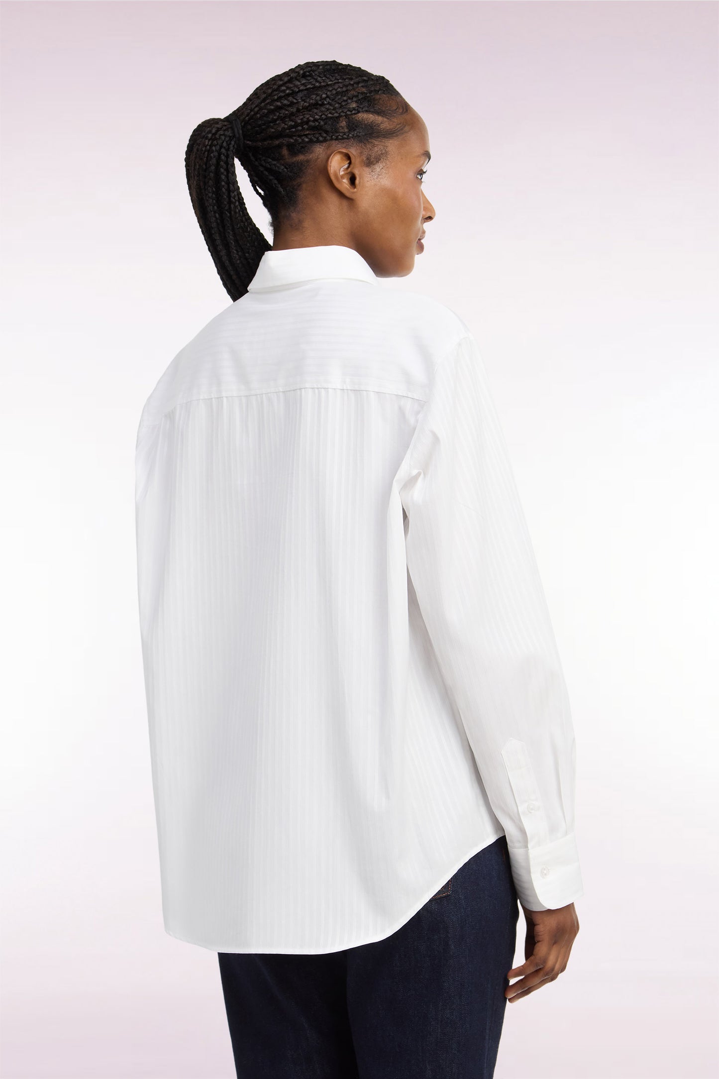 Chemise en coton blanc à rayures beige coupe Relaxed