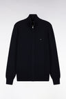 Straight cut navy wool and cotton zipped cardigan