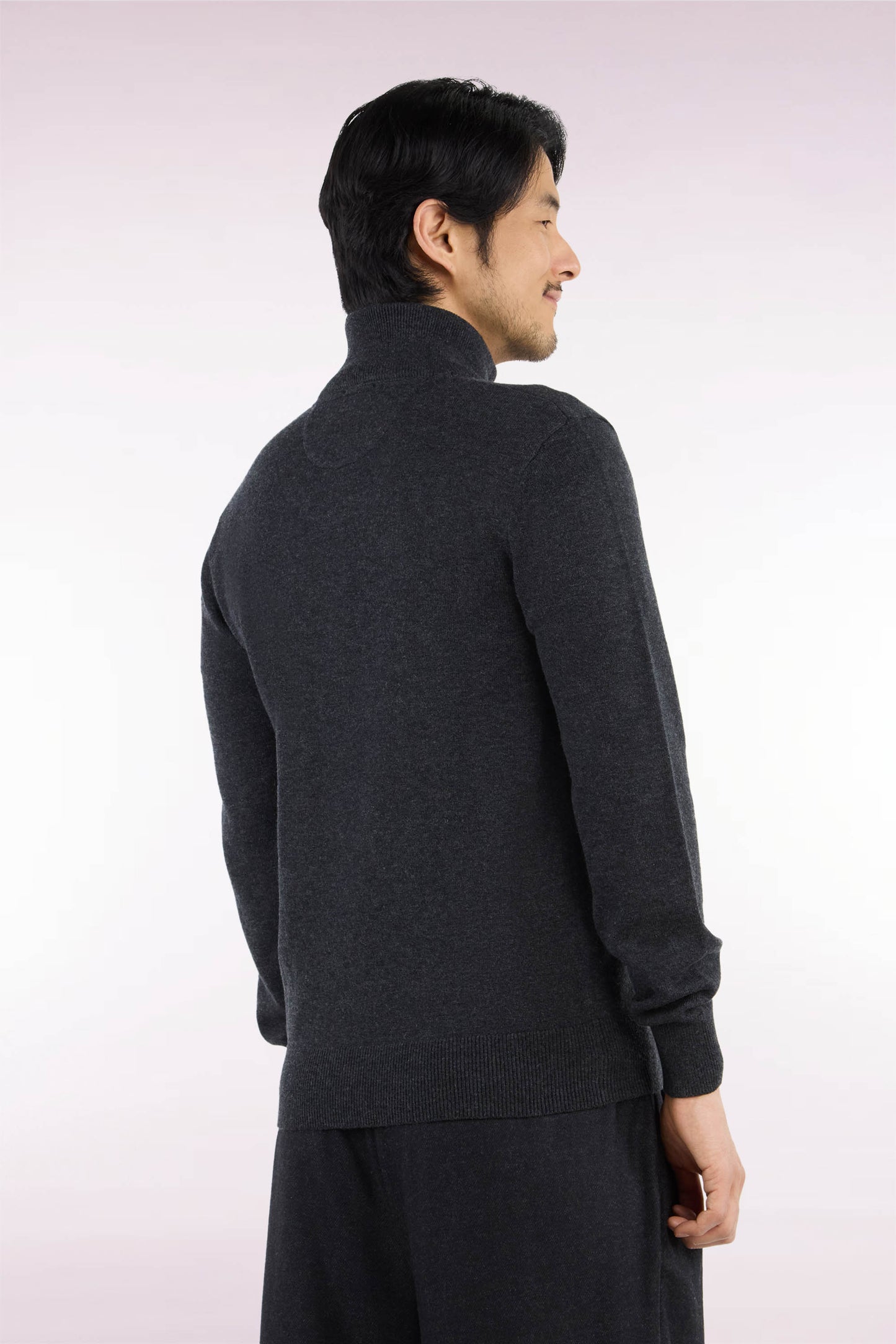 Cardigan zippé en laine et coton gris foncé coupe droite