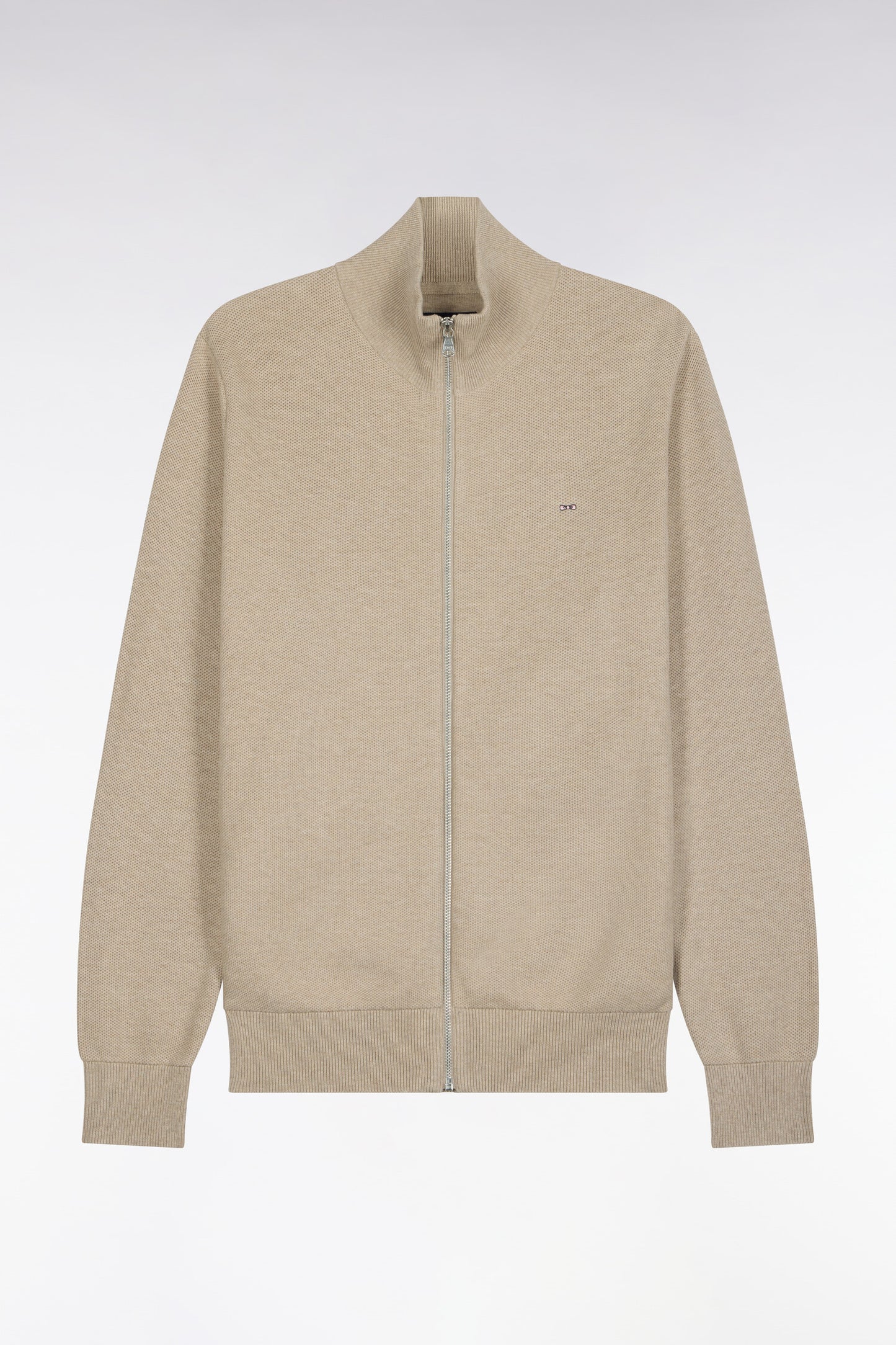 Cardigan zippé en coton beige coupe droite