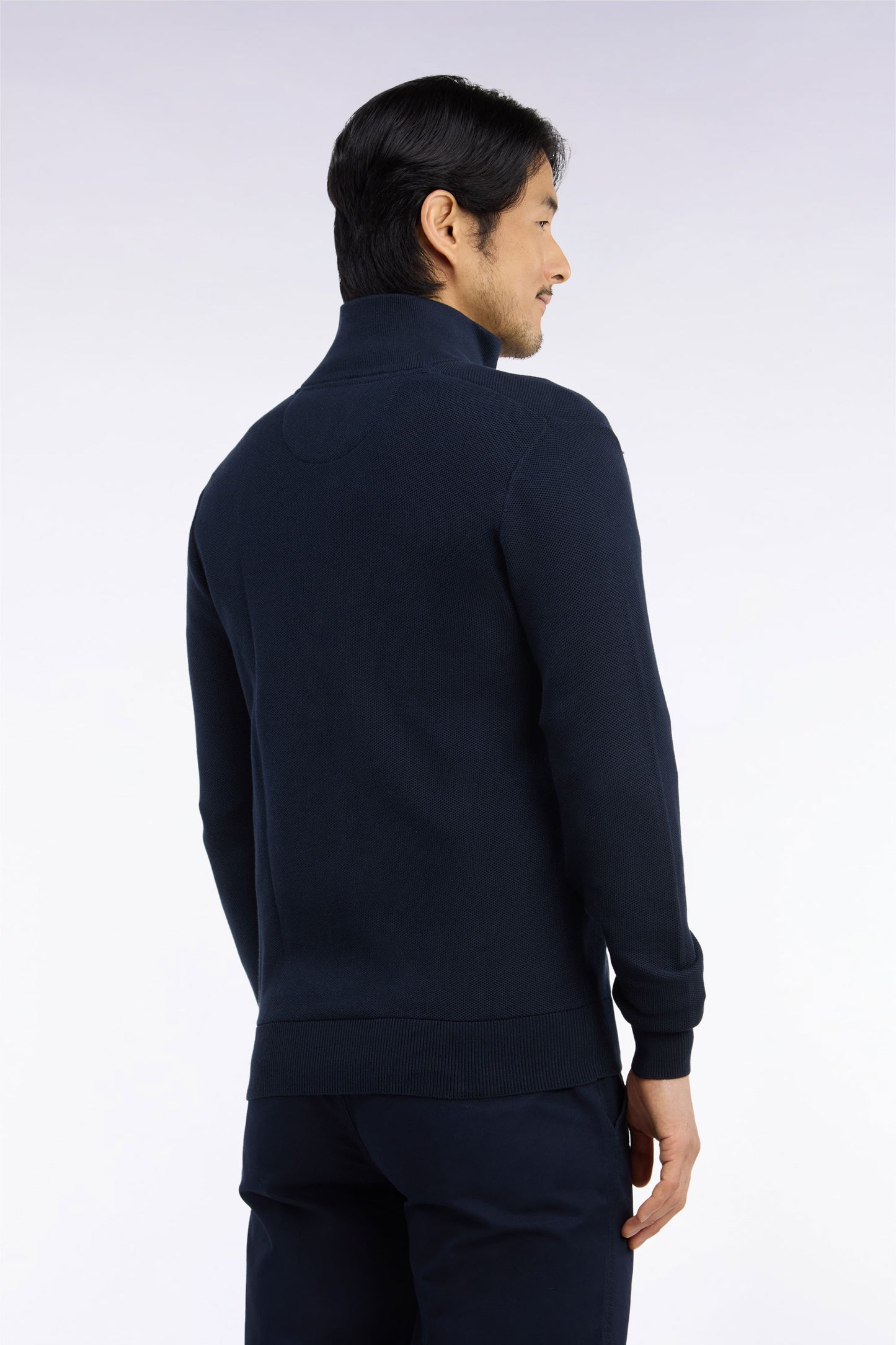 Cardigan zippé en coton marine coupe droite