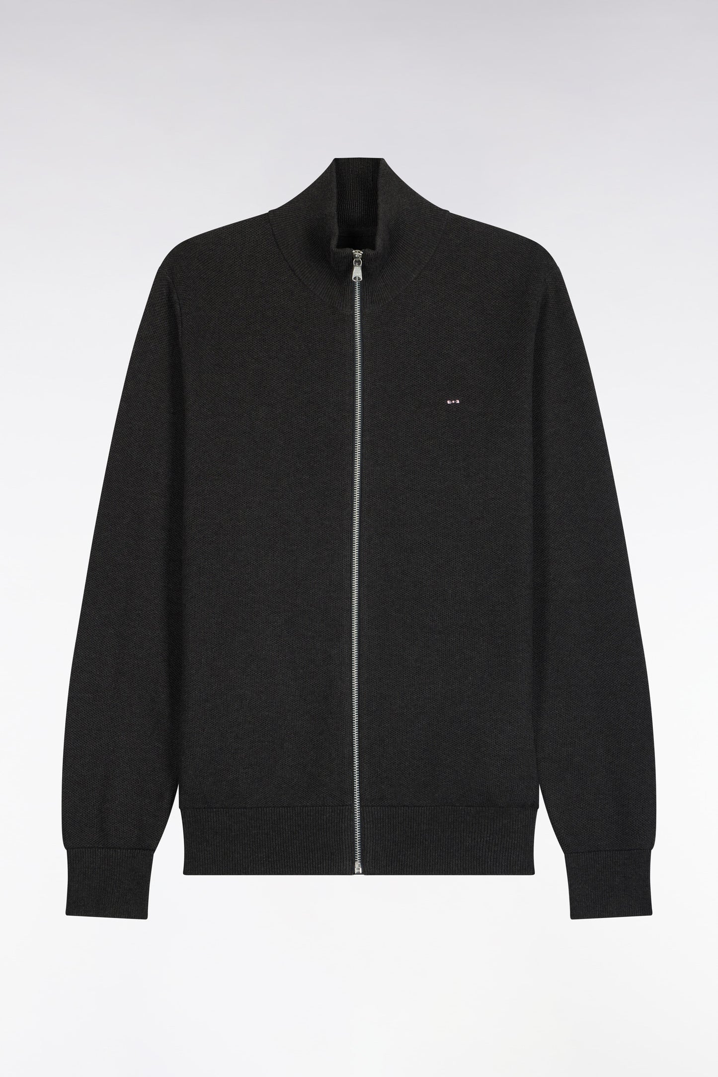 Cardigan zippé en coton gris anthracite coupe droite