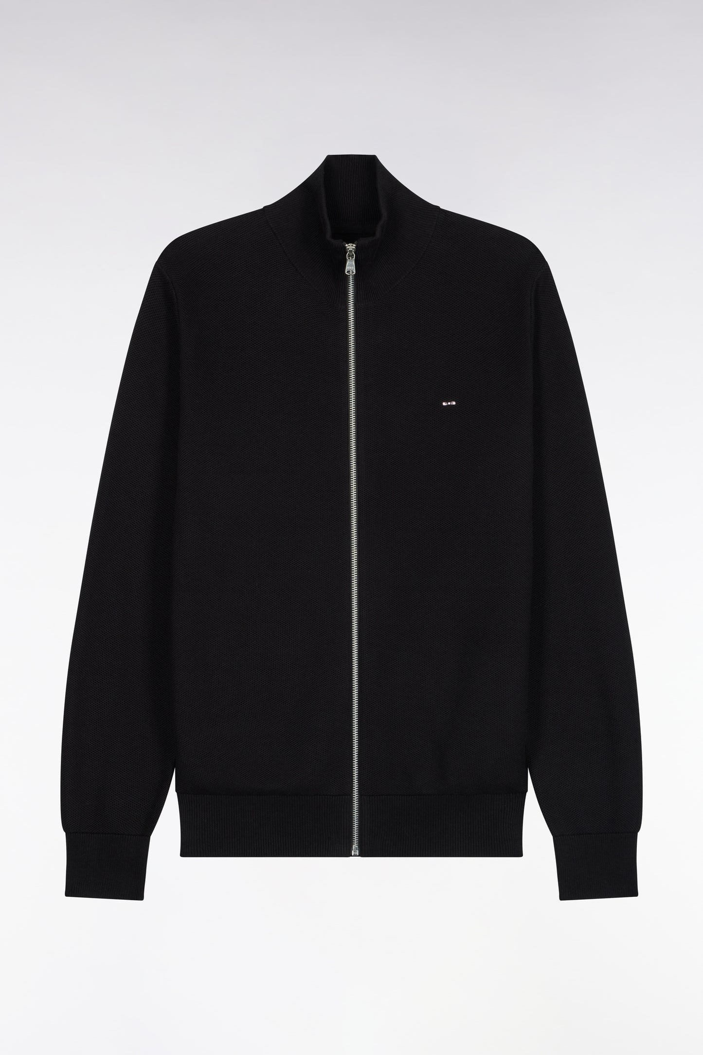 Cardigan zippé en coton noir coupe droite