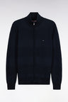 Cardigan zippé en coton marine à effet rayé coupe droite