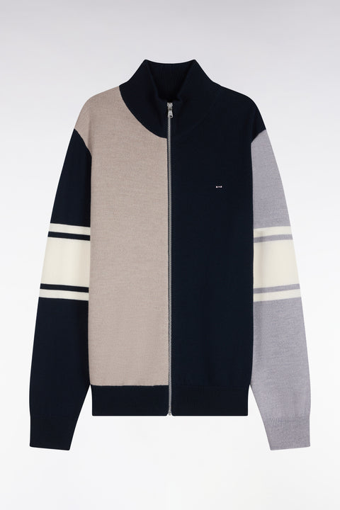 Cardigan zippé en laine mérinos à découpes coupe droite - Image 2