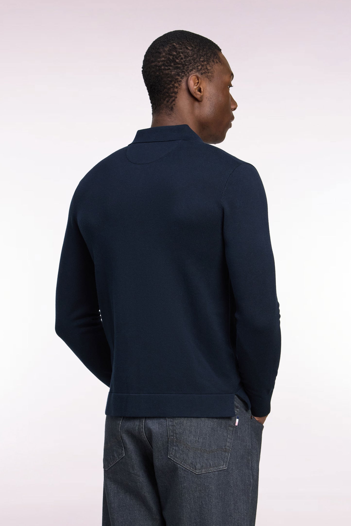 Cardigan zippé en coton et viscose marine coupe droite
