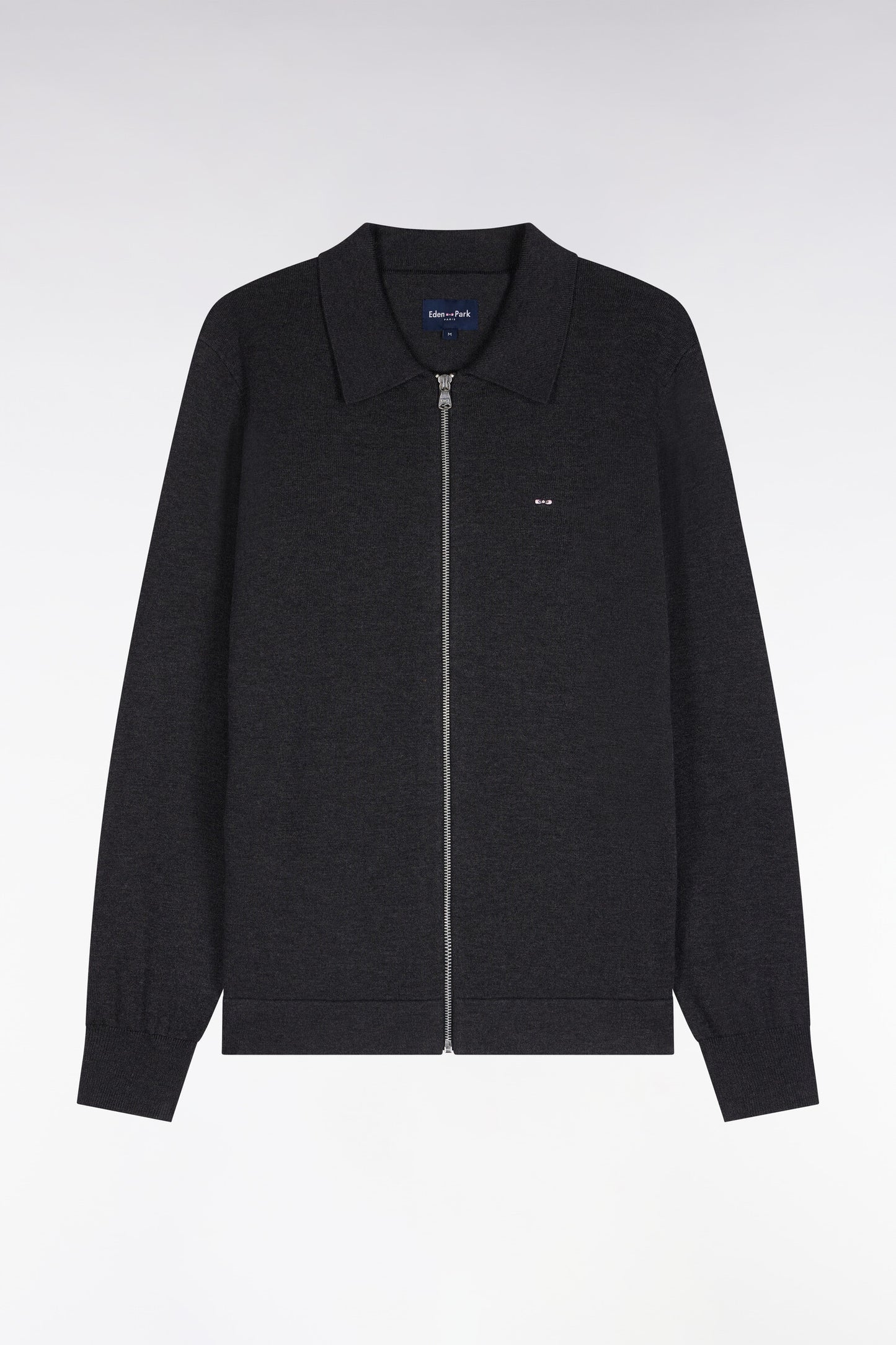 Cardigan zippé en coton et viscose gris foncé coupe droite