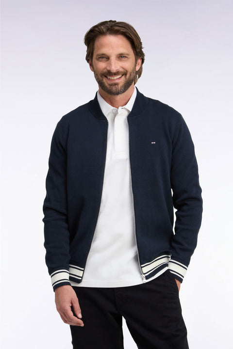 Cardigan teddy zippé en coton milano marine coupe droite - Image 3