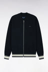 Zipped teddy cardigan in Milano navy cotton, straight cut