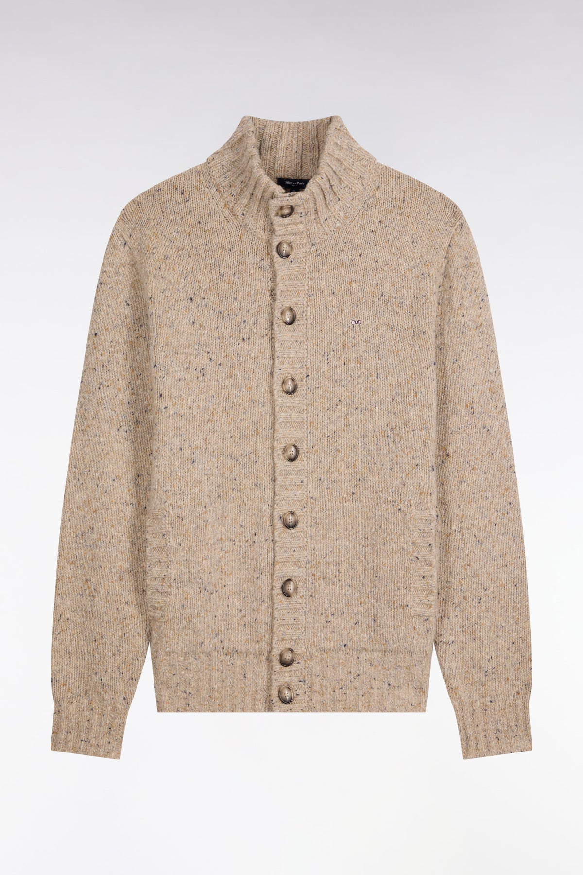 Straight cut buttoned cardigan in thick mottled ecru knit