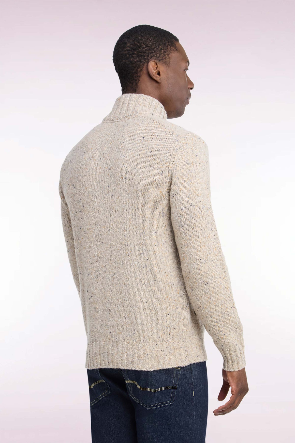 Straight cut buttoned cardigan in thick mottled ecru knit