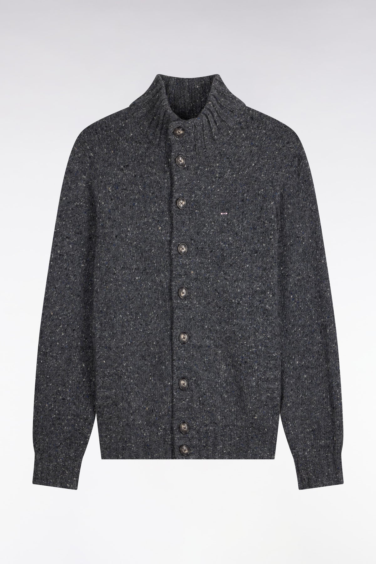 Cardigan boutonné en maille épaisse chinée gris coupe droite
