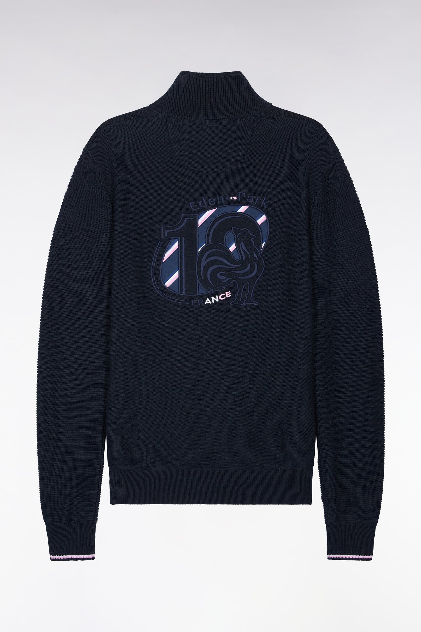 Cardigan XV de France zippé en jersey coton marine brodé coupe droite