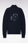 XV de France zipped cardigan in navy cotton jersey embroidered straight cut