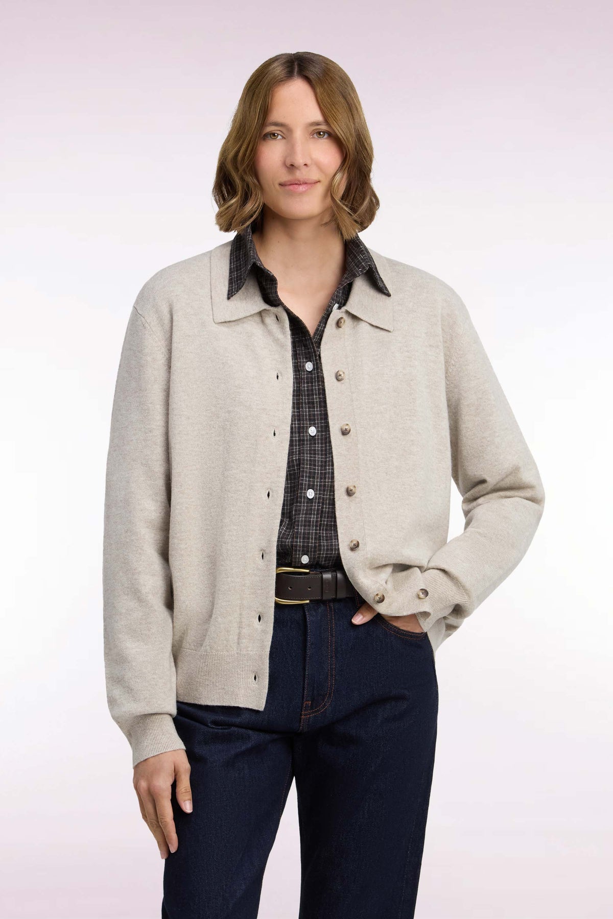 Beige virgin wool and cashmere cardigan