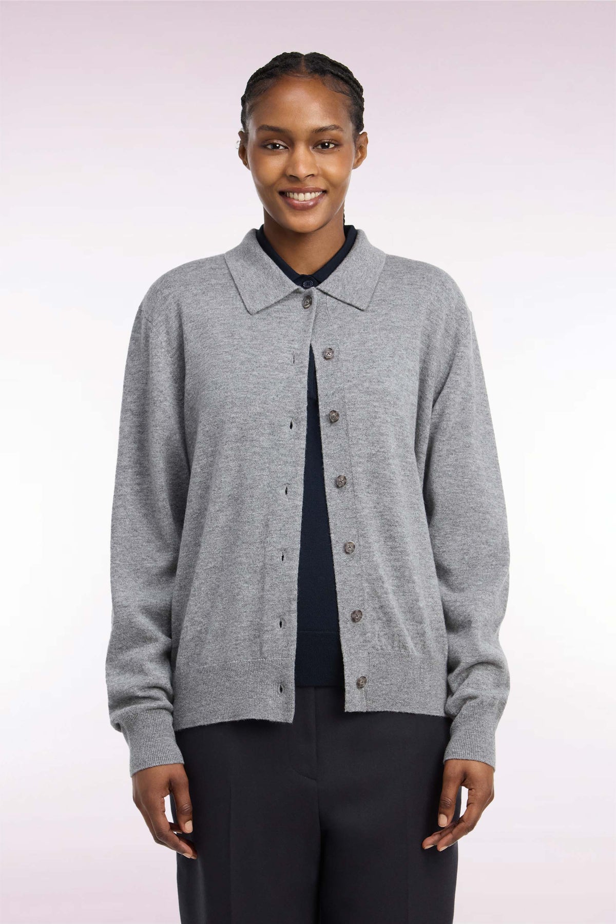 Gray virgin wool and cashmere cardigan