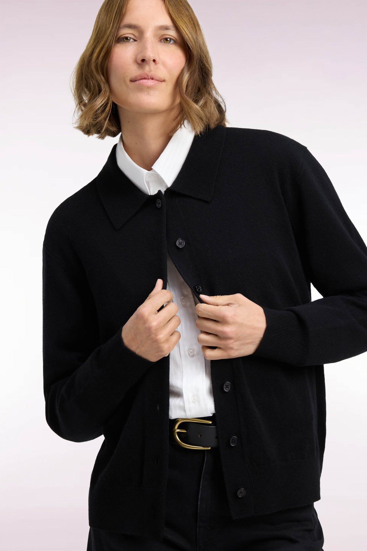 Black virgin wool and cashmere cardigan