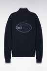 Cardigan en jersey coton marine zippé broderie dos