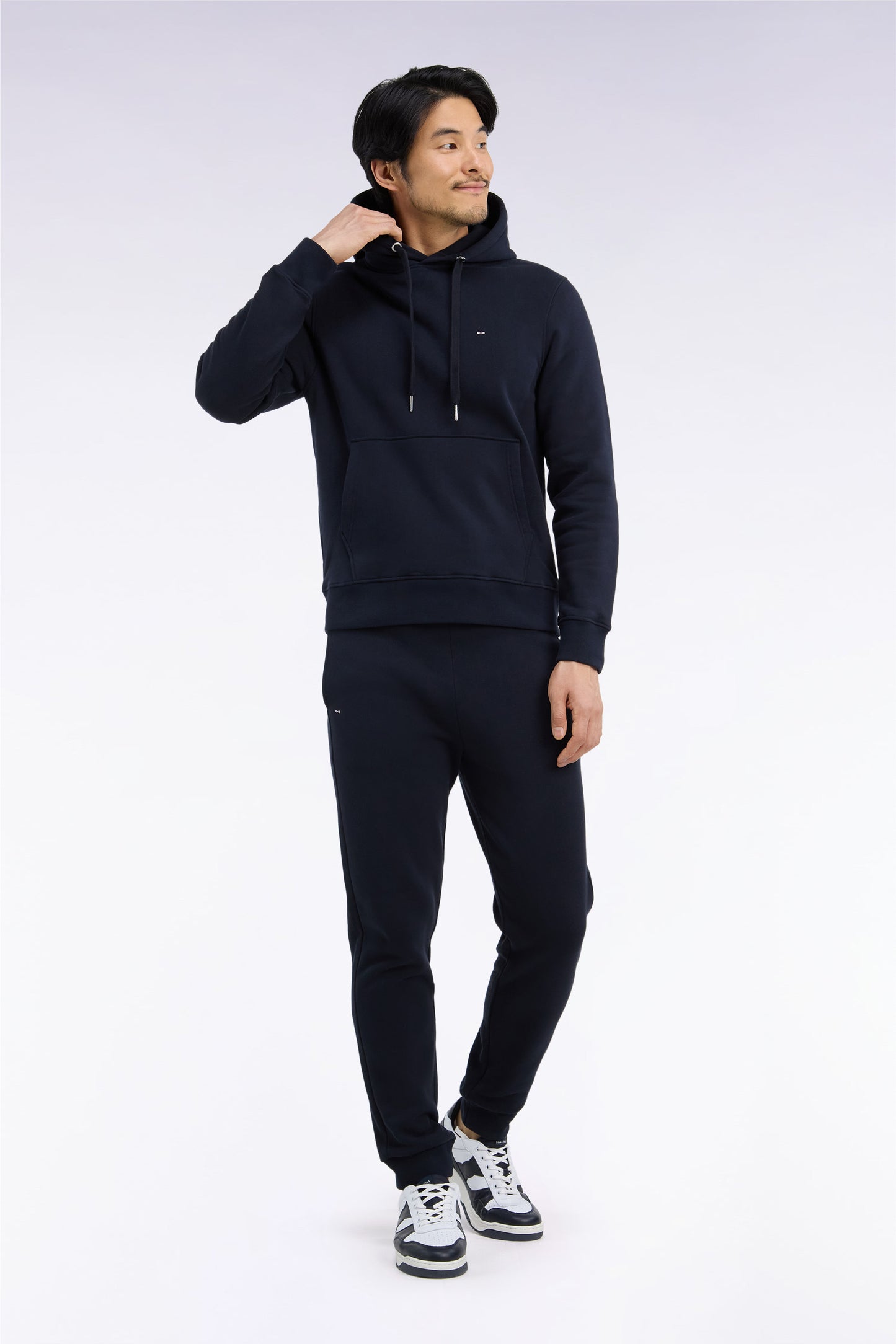 Jogging uni en molleton coton marine coupe droite
