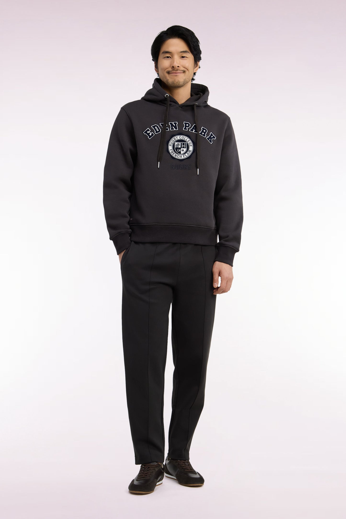 Jogging en interlock de coton stretch marron coupe droite