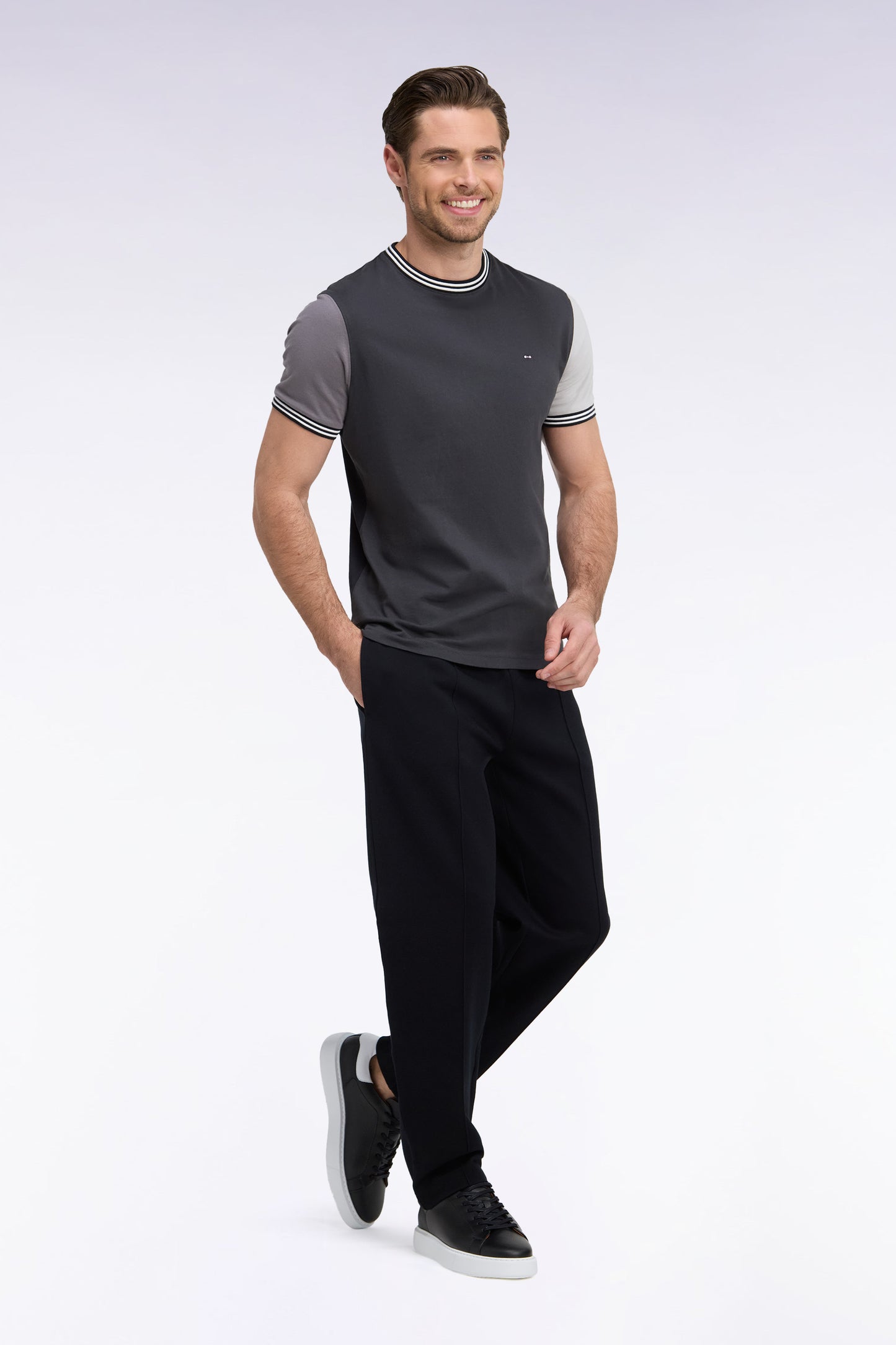 Jogging en interlock de coton stretch noir coupe droite