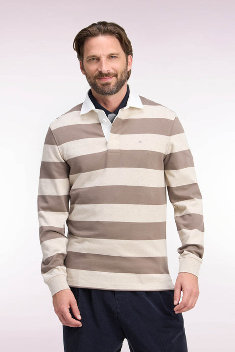 Maillot manches longues en jersey de coton rayé beige - Image 3