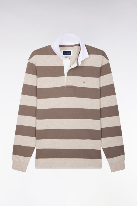 Maillot manches longues en jersey de coton rayé beige - Image 2
