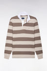 Long-sleeved jersey in beige striped cotton jersey
