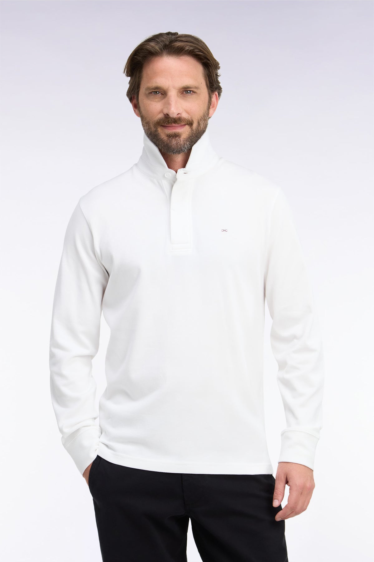 Maillot manches longues en coton Pima blanc coupe droite