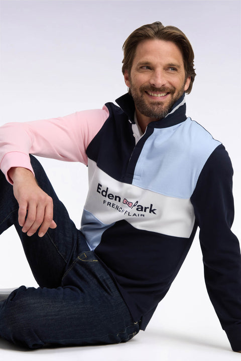 Maillot manches longues coupé cousu en jersey de coton marine brodé - Image 1