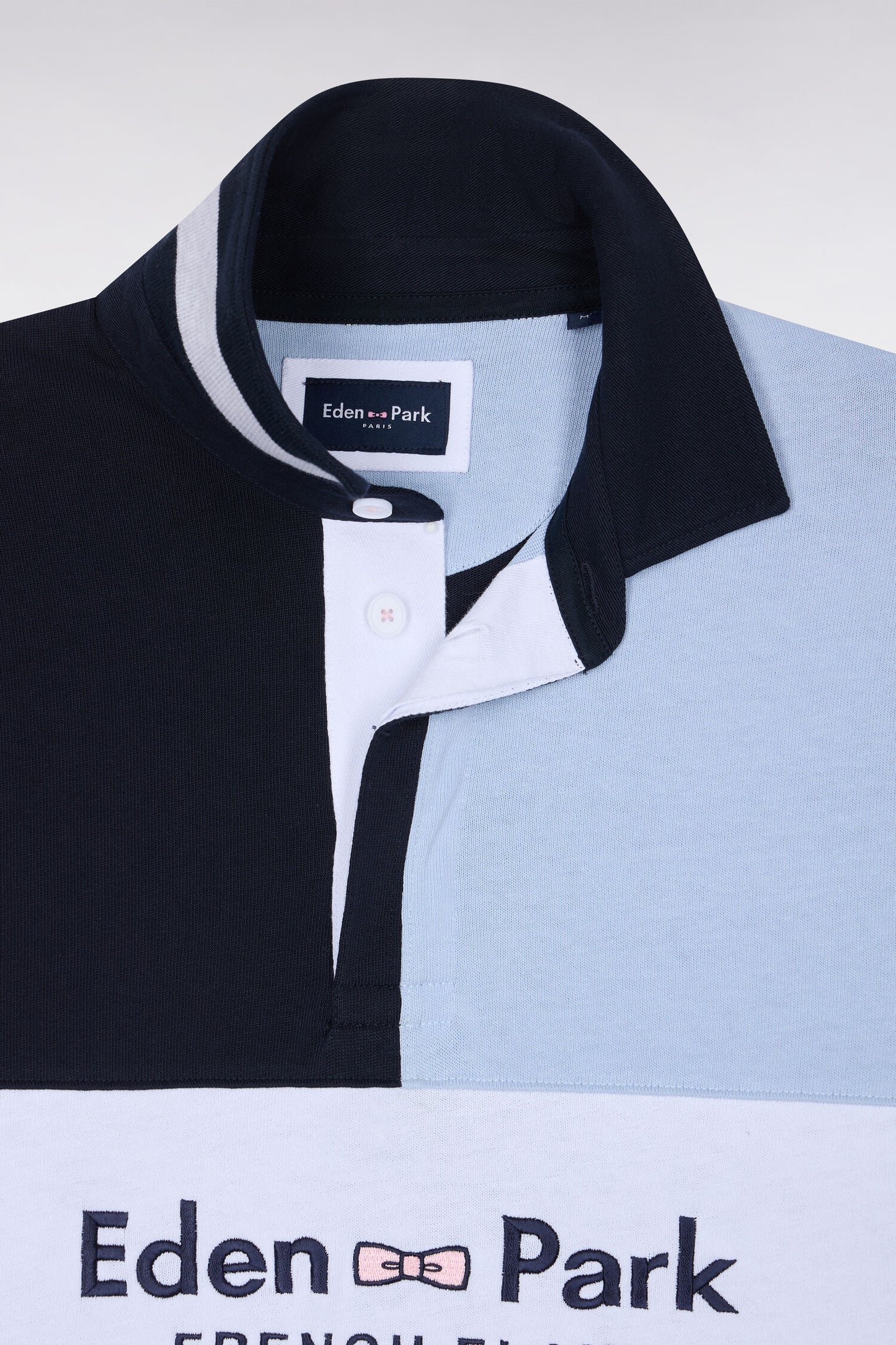 Maillot manches longues coupé cousu en jersey de coton marine brodé