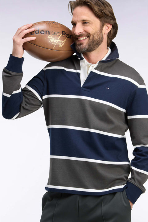 Long-sleeved jersey in khaki striped cotton jersey - Image 1