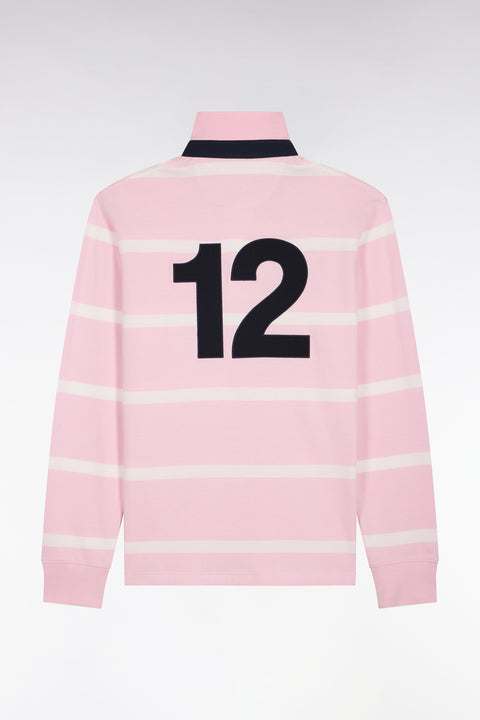 Maillot manches longues en jersey de coton rose rayé broderie dos - Image 2