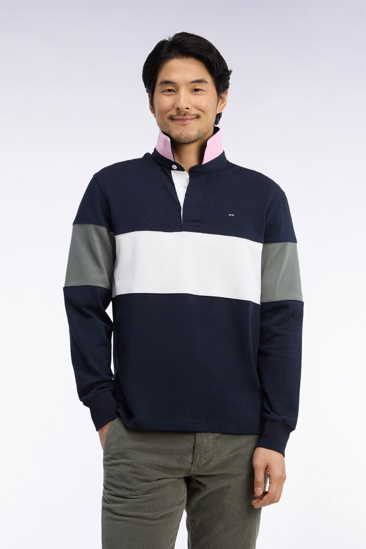 Long-sleeved jersey in khaki tricolor cotton jersey with embroidery 10