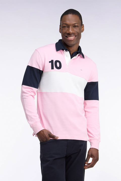 Long-sleeved jersey in pink tricolor cotton jersey with embroidery 10 - Image 3