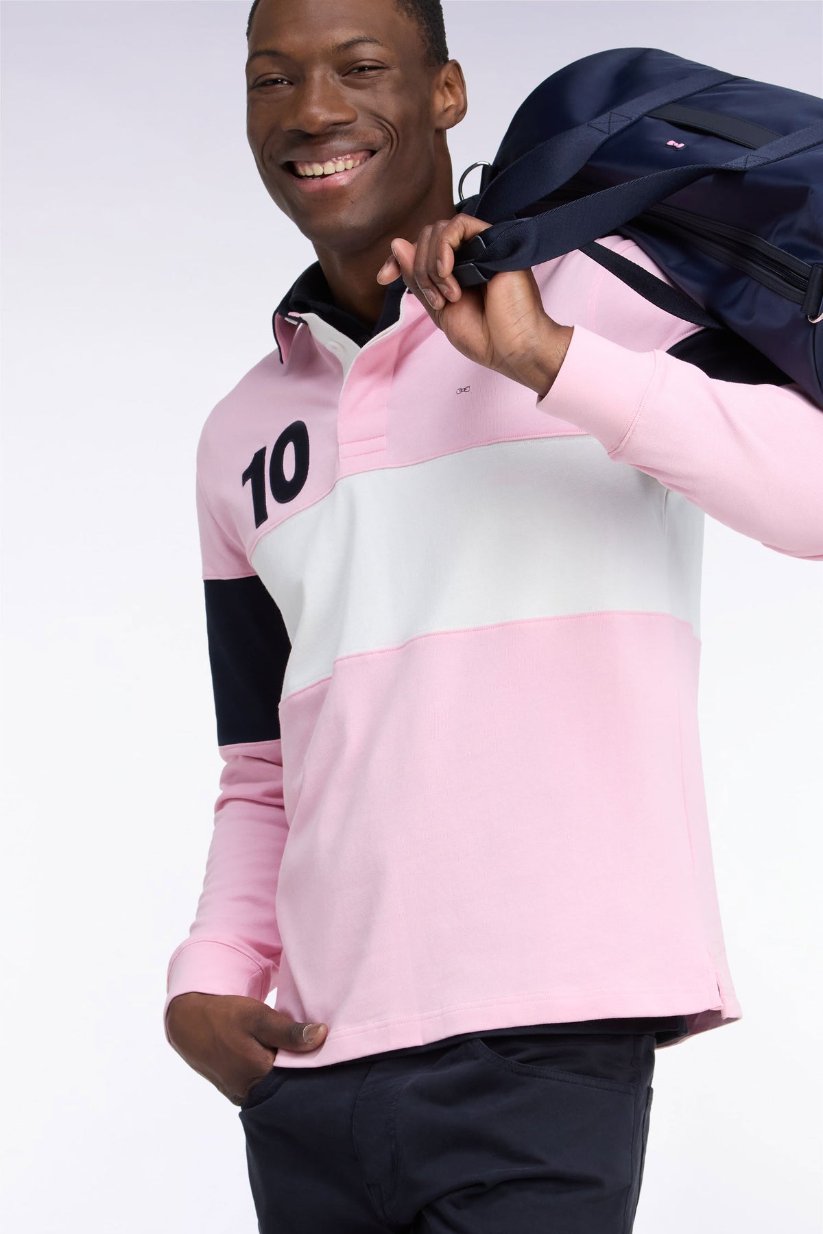 Long-sleeved jersey in pink tricolor cotton jersey with embroidery 10