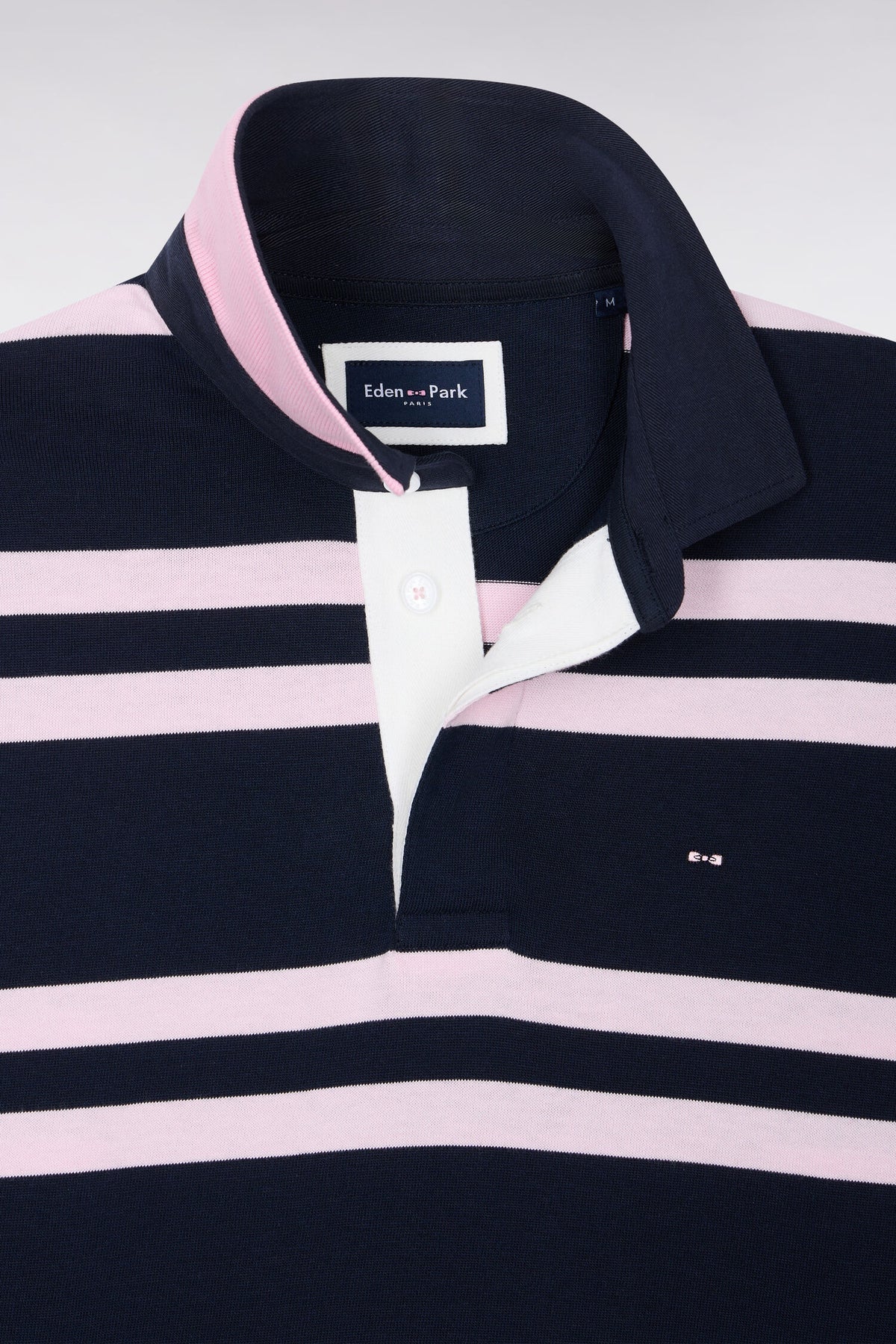 Maillot manches longues en jersey coton marine à rayures roses coupe regular