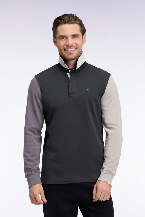Long-sleeved jersey in dark gray tricolor cotton jersey embroidered straight cut - Image 3