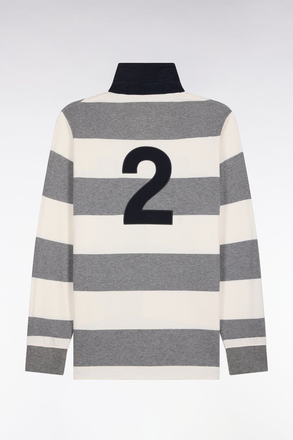 Long-sleeved gray and white striped jersey with embroidery 2