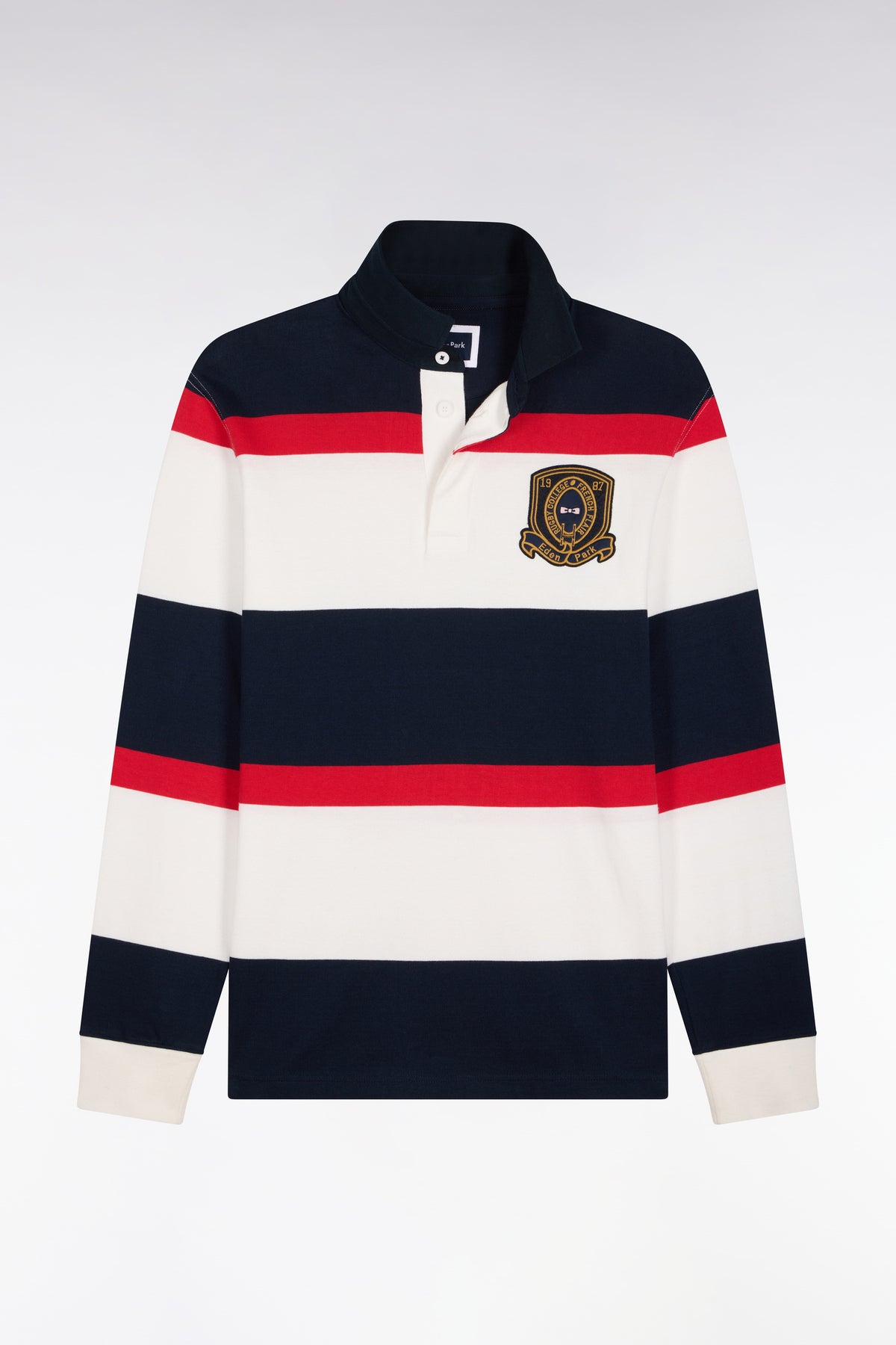 Maillot manches longues rayé marine avec broderie écusson