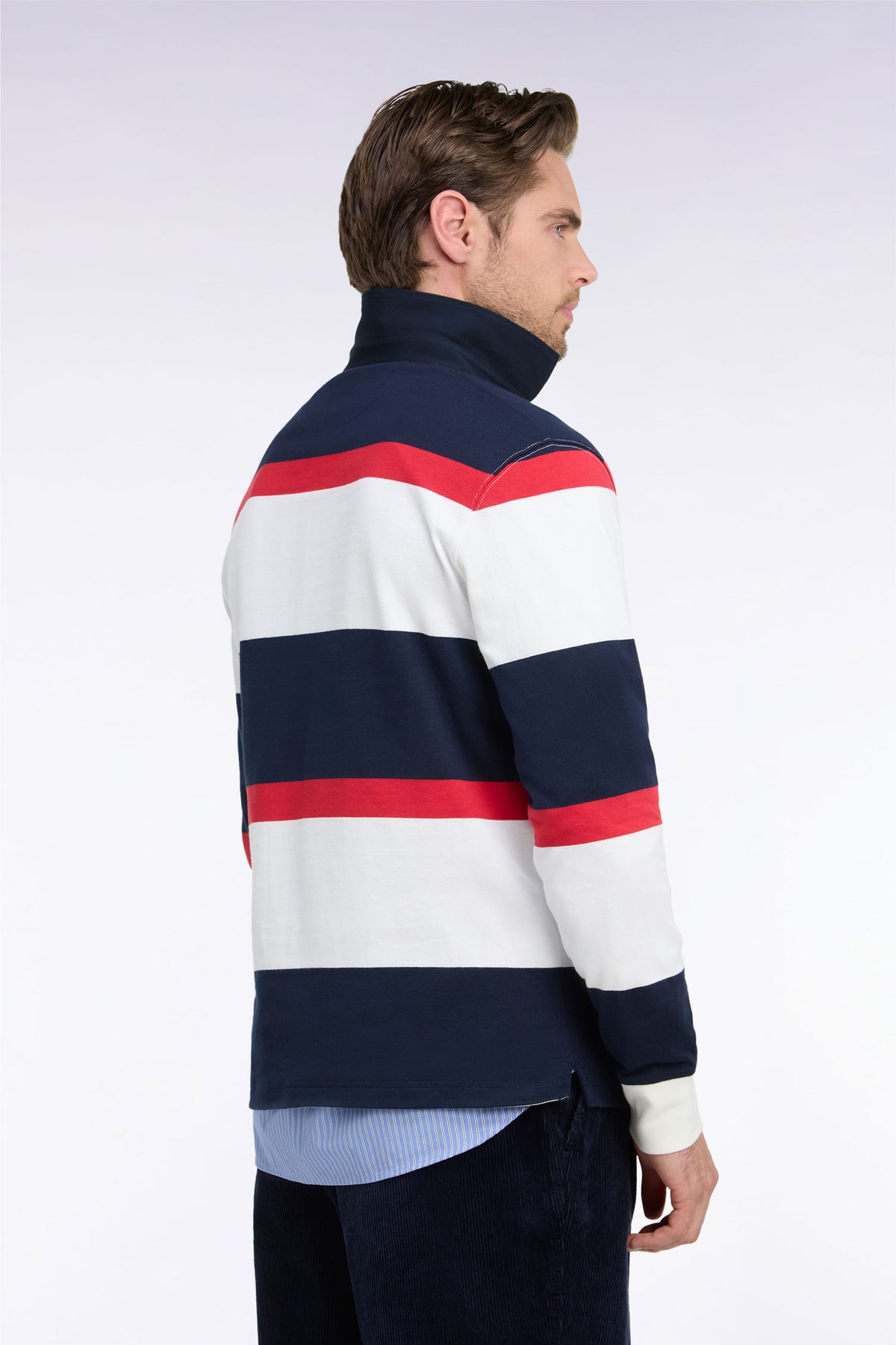Maillot manches longues rayé marine avec broderie écusson