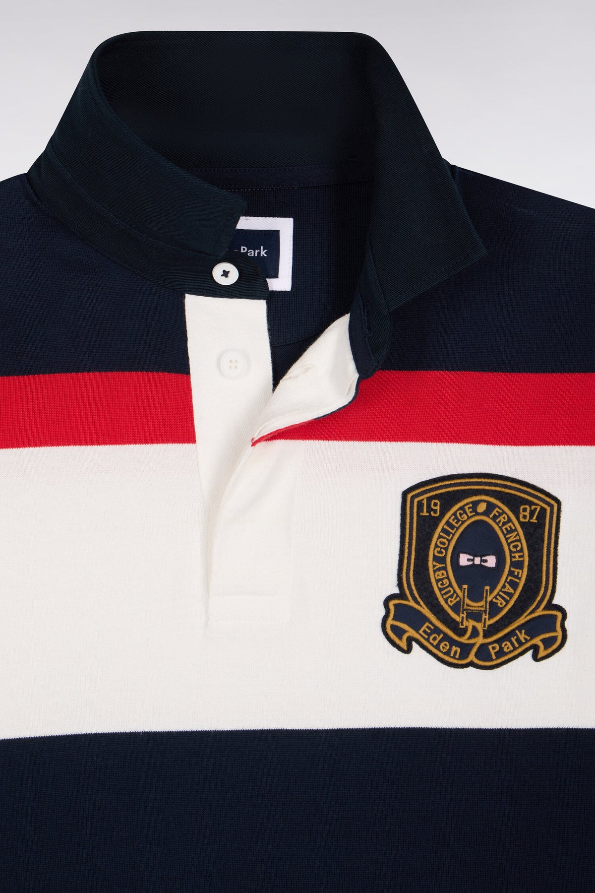 Maillot manches longues rayé marine avec broderie écusson