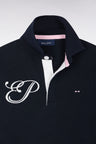 Long-sleeved jersey in navy cotton embroidered straight cut
