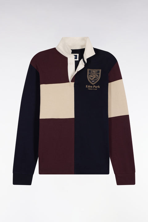 Maillot manches longues en jersey de coton peigné tricolore bordeaux coupe droite - Image 1